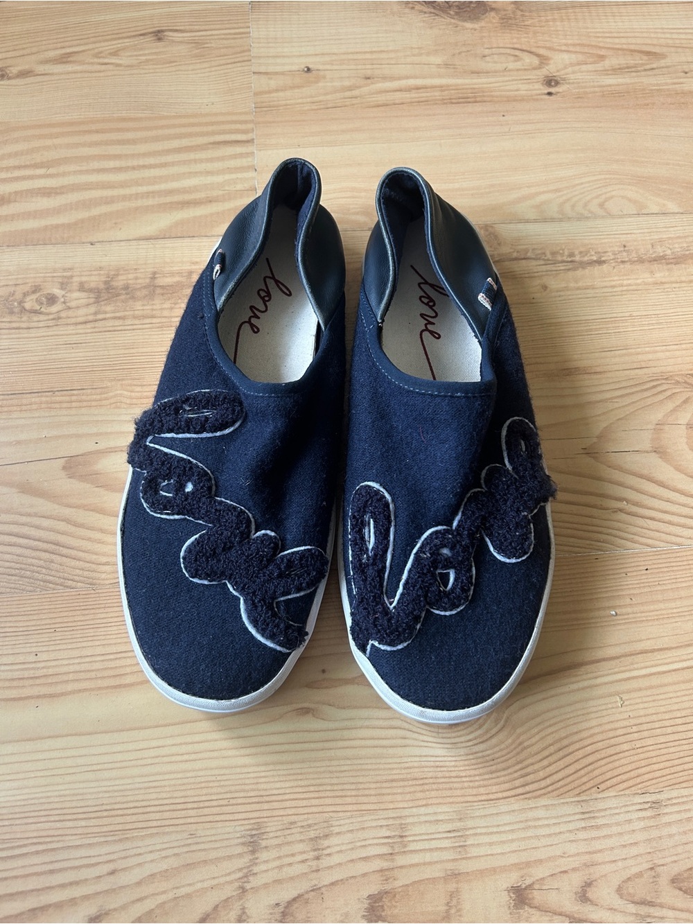 Ellen Degeneres Navy Blue “Love” Appliqué Slip-ons